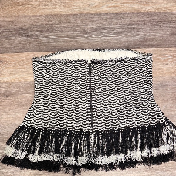 White House Black Market Black White Knit Tassel Fringe Strapless Corset Bustier - Picture 4 of 16